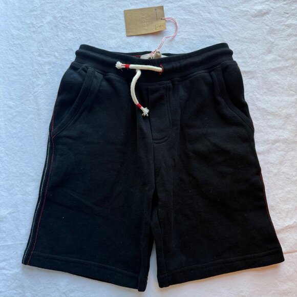 NWT Mini Boden Black Boys Shorts With Red Stitching & Drawstring Waist 7Y - Picture 2 of 5